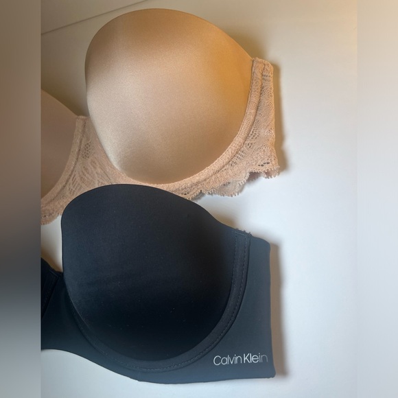 Calvin Klein Strapless Bras Bundle Beige + Black | Lightly Worn - Picture 2 of 12